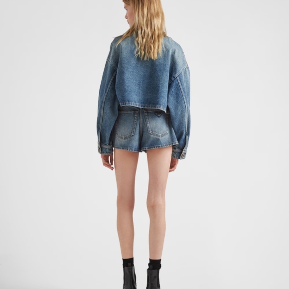 Sky Blue Demin Shorts | PRADA - Picture 4 of 8